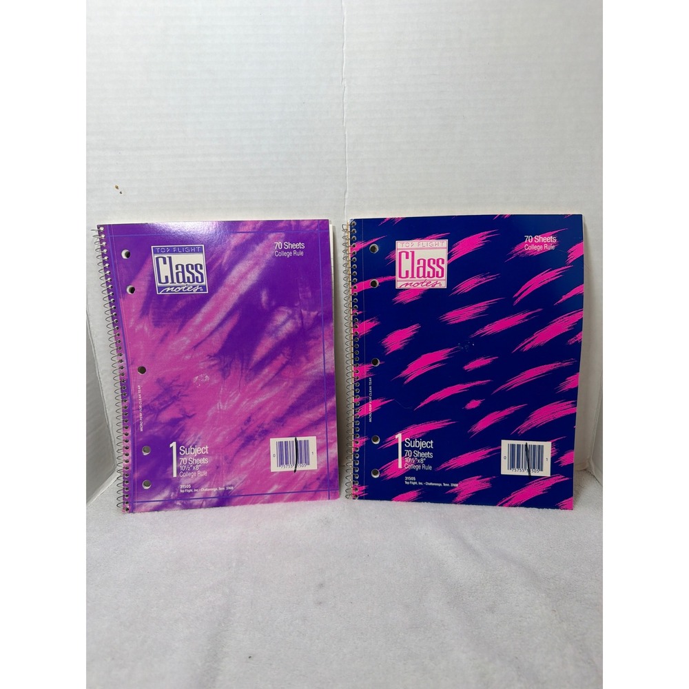 Top Flight Class Notes Notebooks Unisex OS Purple Blue Vintage 90s‎ 2pk 70ct